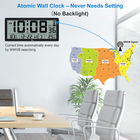 WallarGe atomic clock large display easy to read from across the room.