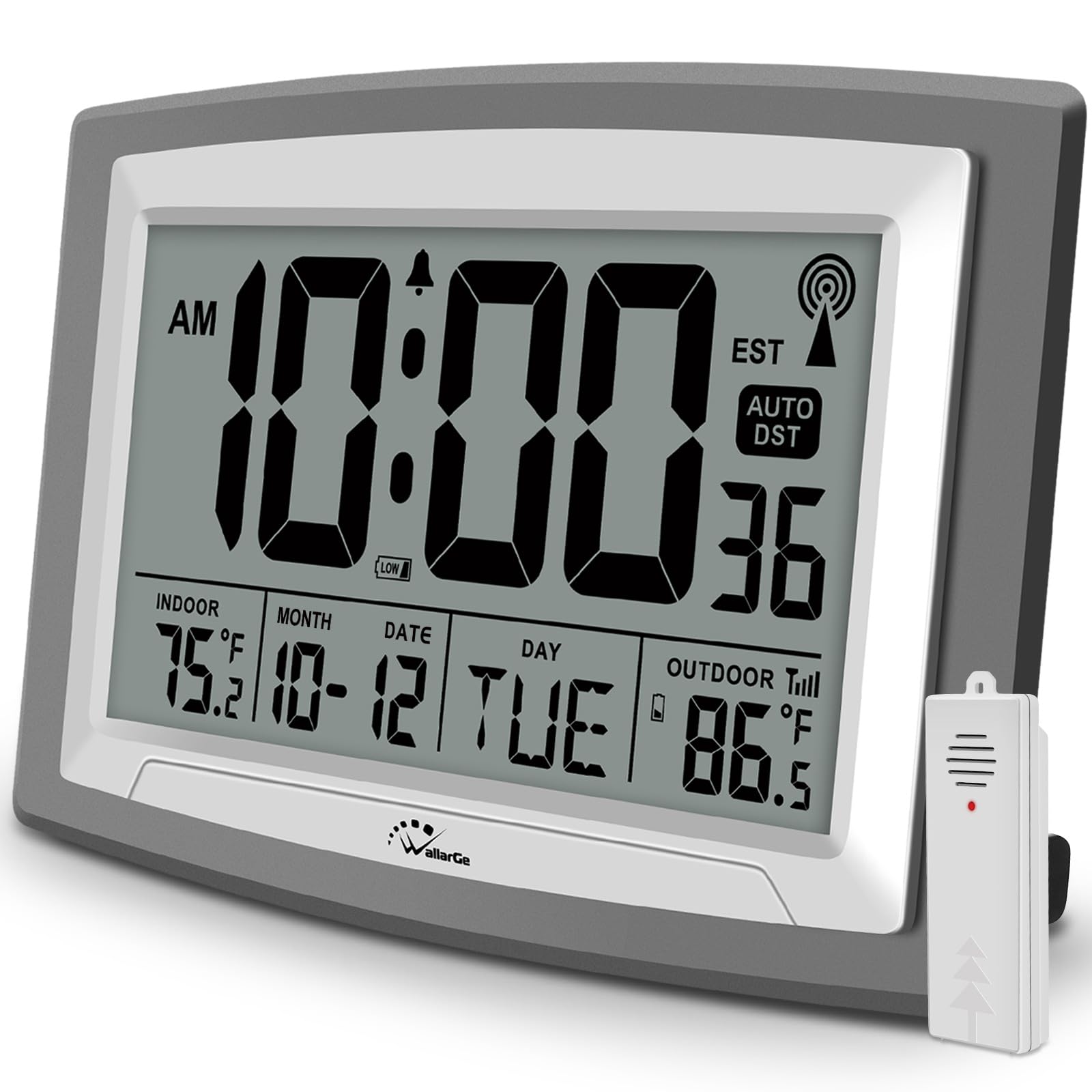WallarGe Atomic Clock with outdoor sensor shows outdoor temperature from up to 100 ft.