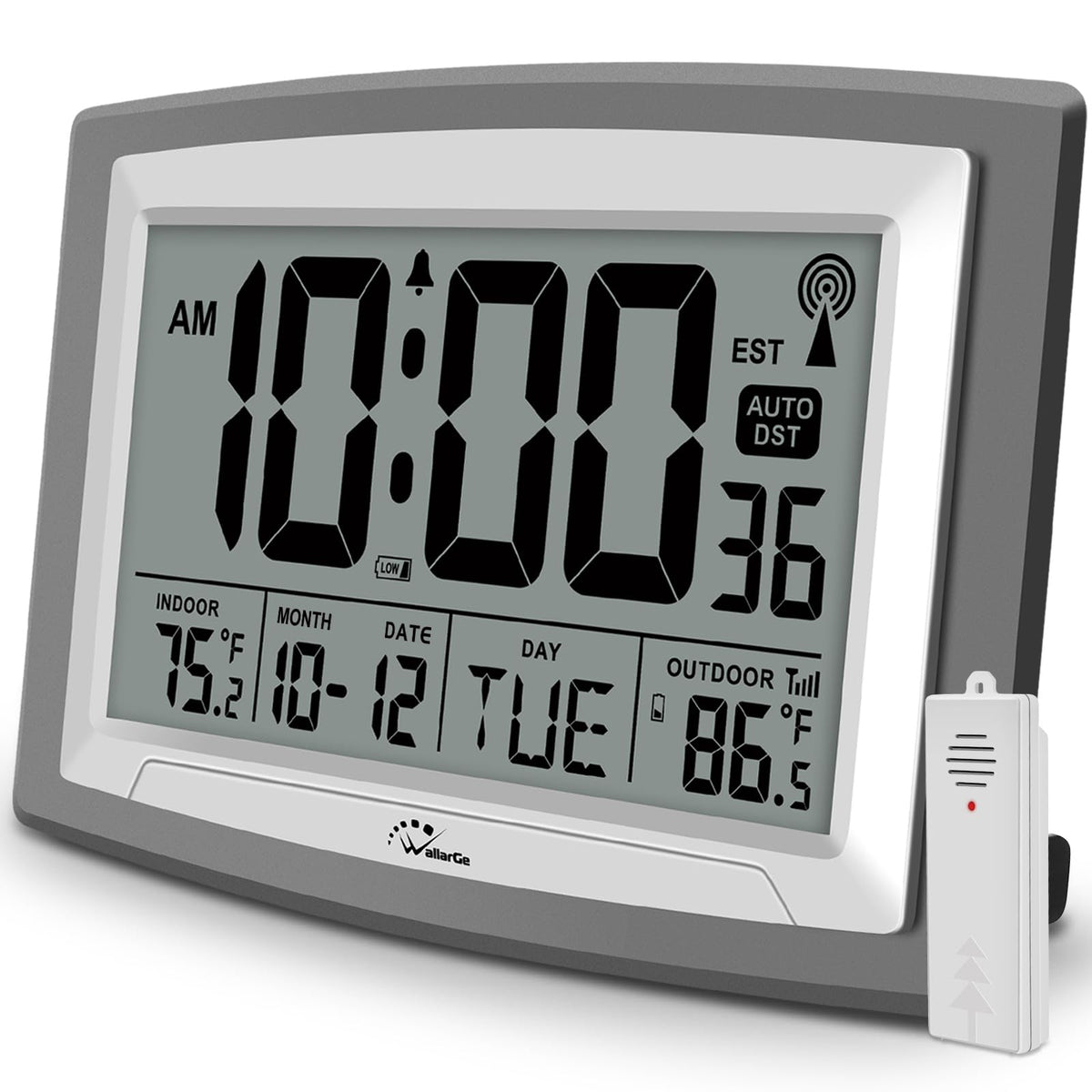 WallarGe Atomic Clock with outdoor sensor shows outdoor temperature from up to 100 ft.