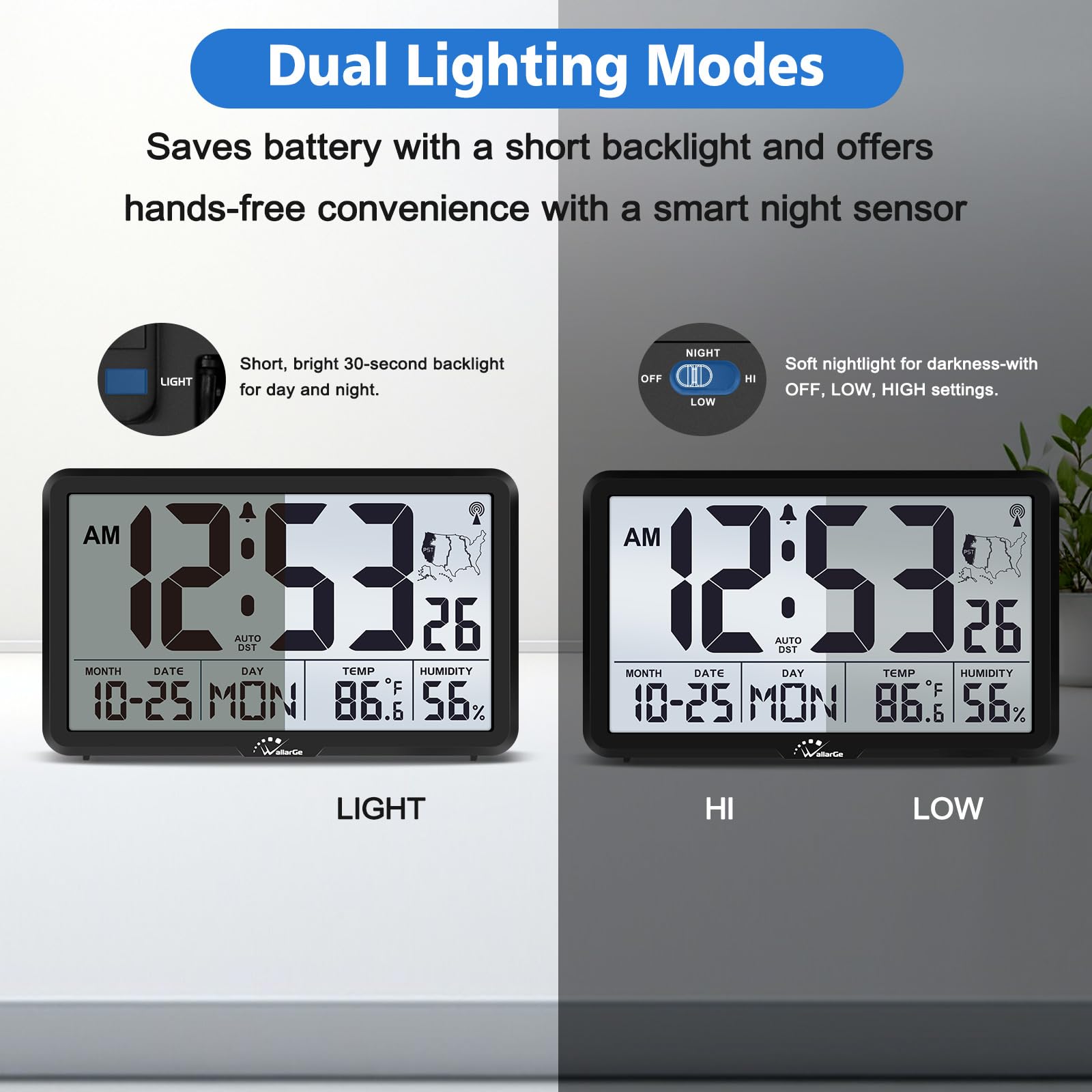 WallarGe Clock displaying indoor temperature and humidity for comfortable living.