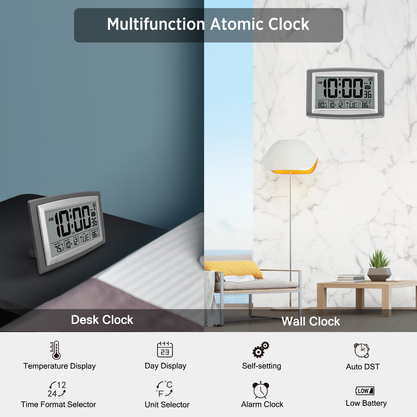 WallarGe atomic clock pairs with outdoor sensor for real-time temperature.