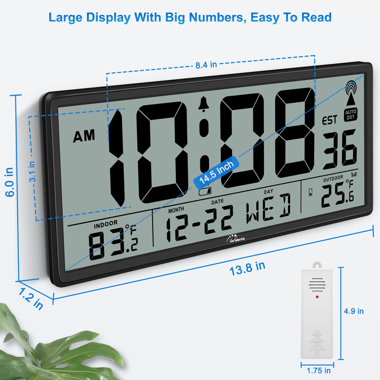 WallarGe atomic clock wireless outdoor sensor transmits temperature data up to 100m.