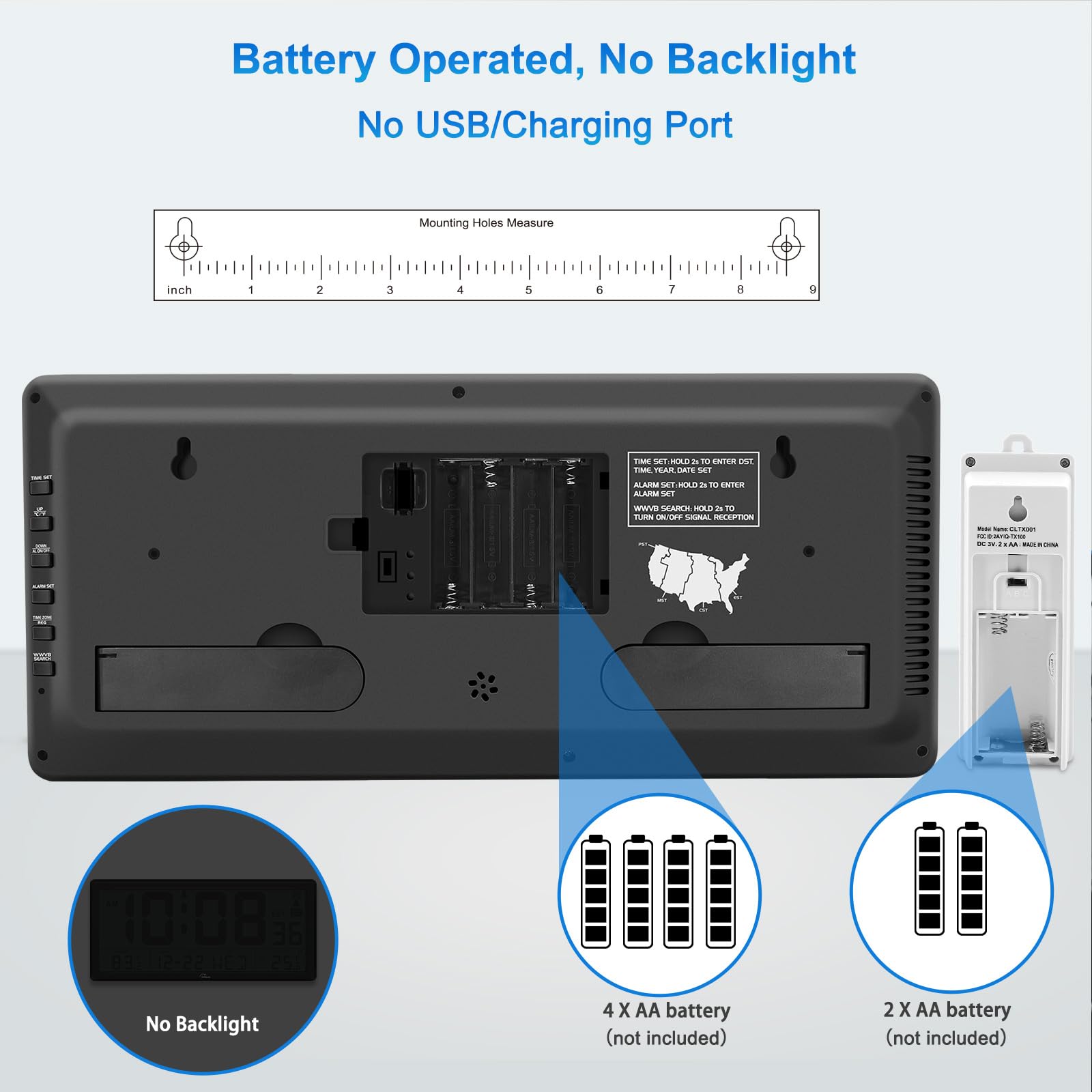 WallarGe atomic clock low battery indicator helps you replace power before time is affected.