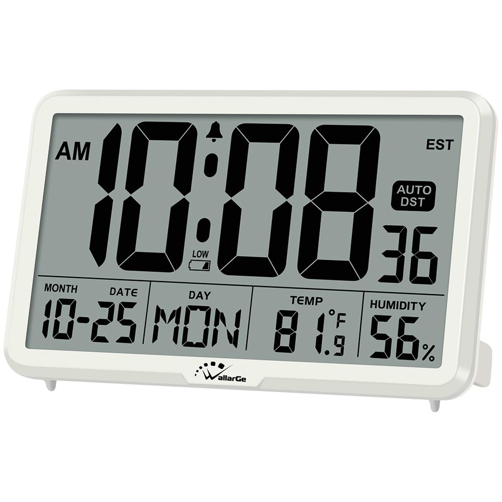 WallarGe auto-set digital wall clock displays time after battery insertion for reliable setup.