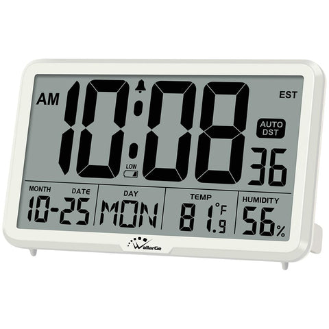 WallarGe auto-set digital wall clock displays time after battery insertion for reliable setup.