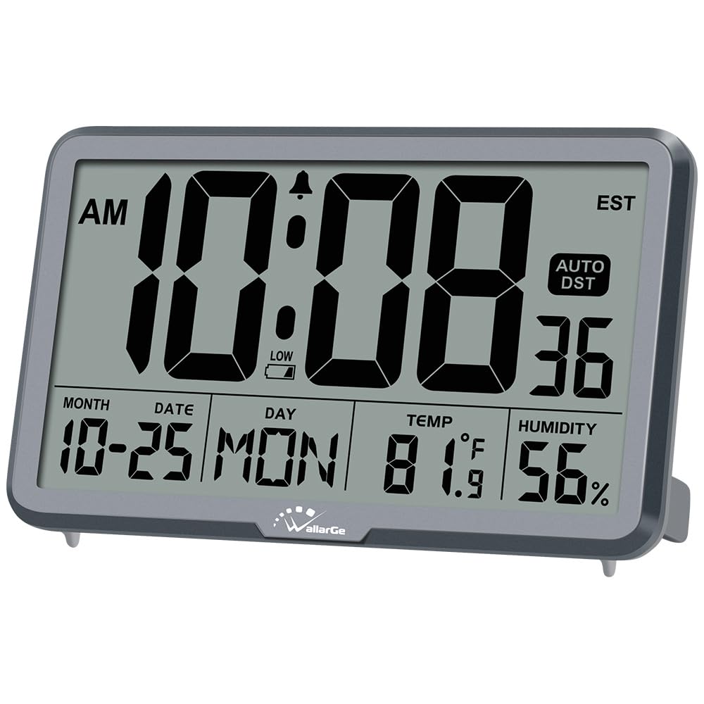 WallarGe auto-set clock with temperature and humidity sensors for comfortable room readings.