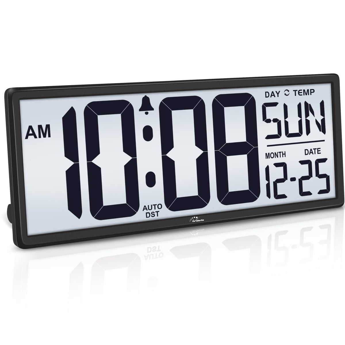 WallarGe backlight clock front view with large digits for easy reading.