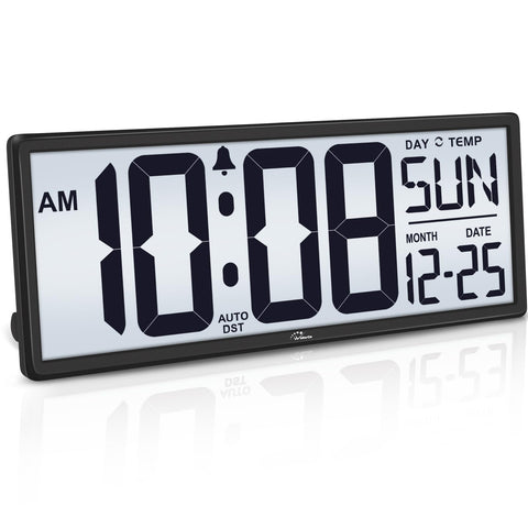 WallarGe backlight clock front view with large digits for easy reading.