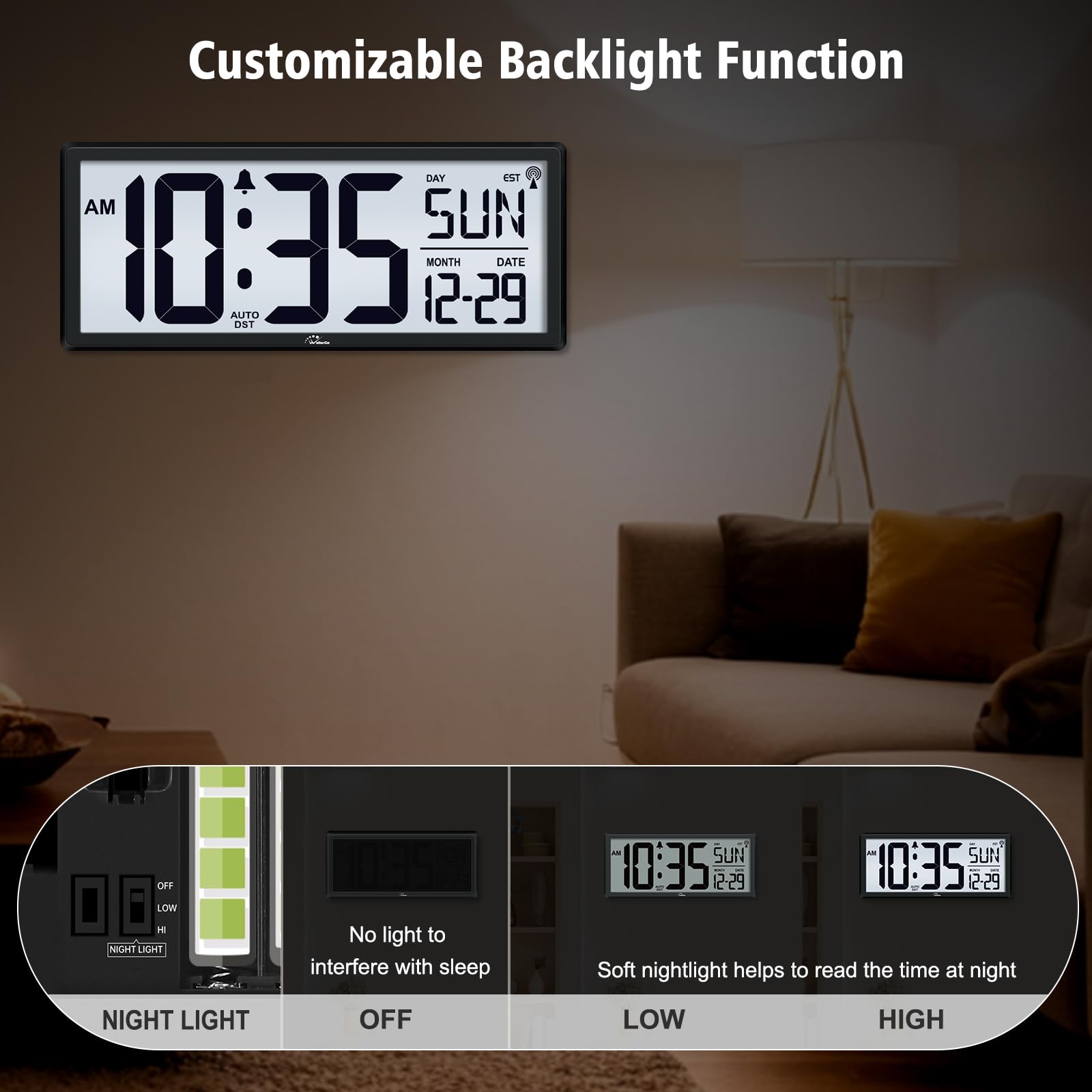 WallarGe battery-operated digital clock frees cords for flexible placement.