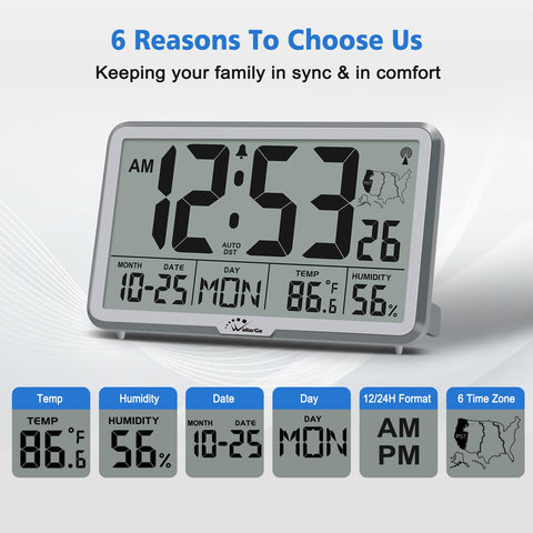 WallarGe Clock auto DST and six time zones for precise timekeeping.