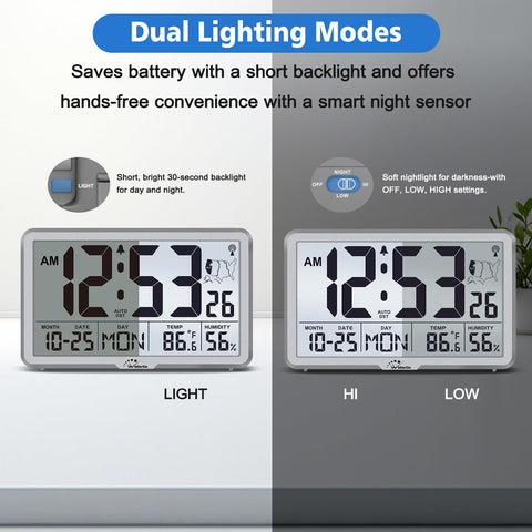 WallarGe Clock temperature and humidity readout helps monitor indoor air.