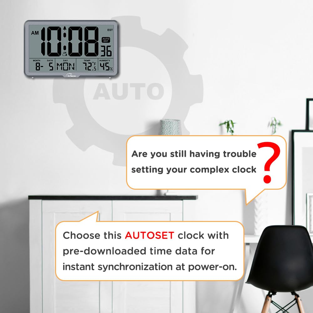 WallarGe large display digital calendar clock with easy time reading.