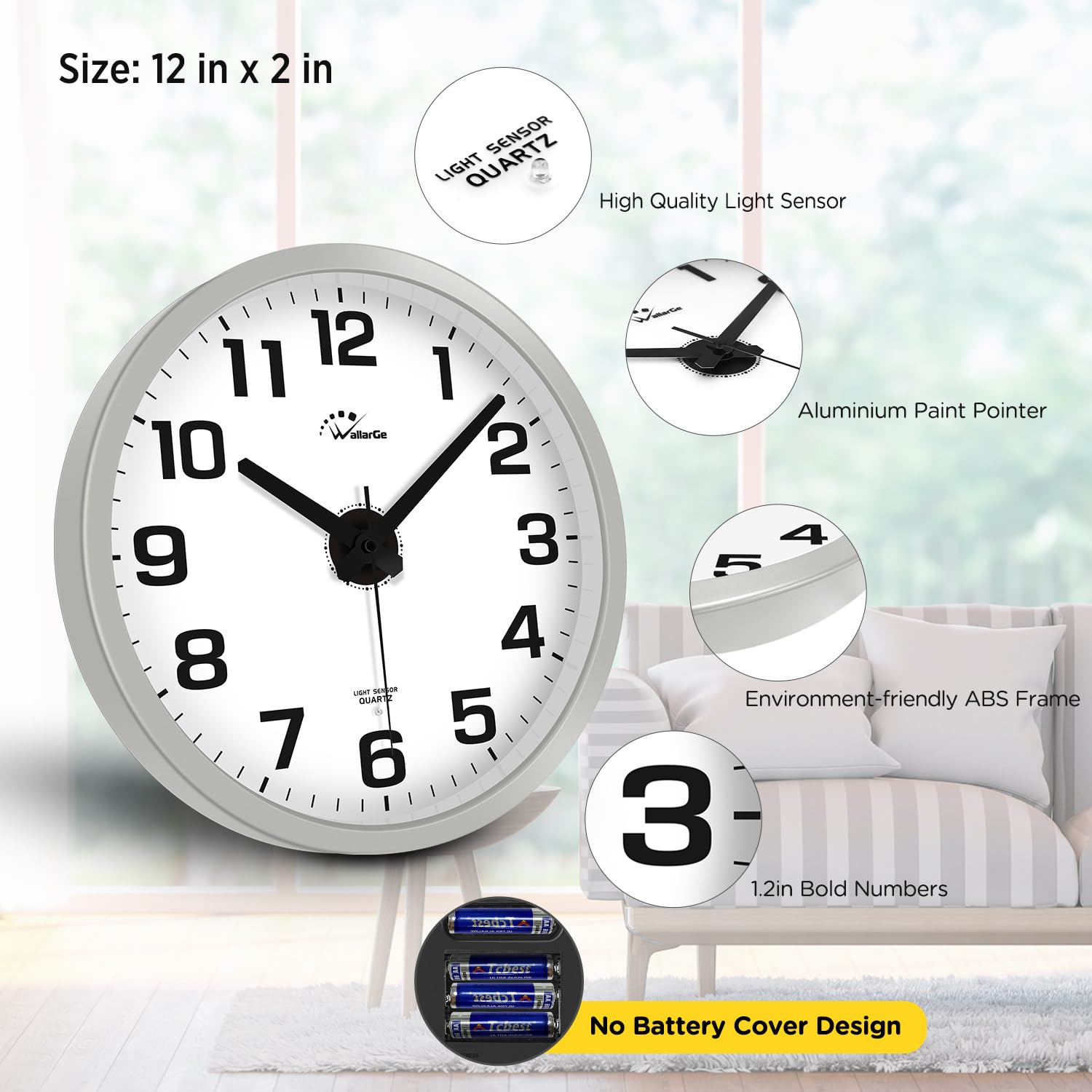 WallarGe large white dial with bold numbers for quick time checks