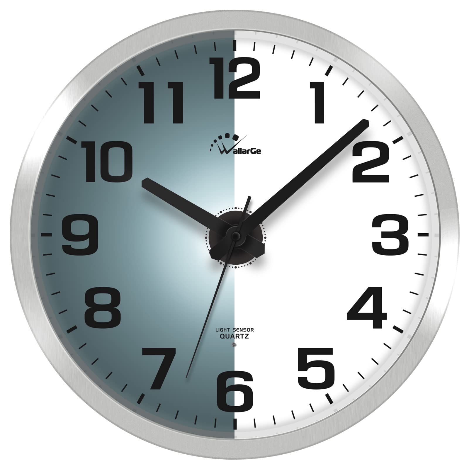 WallarGe 12-inch clock shown in a living room or kitchen corner