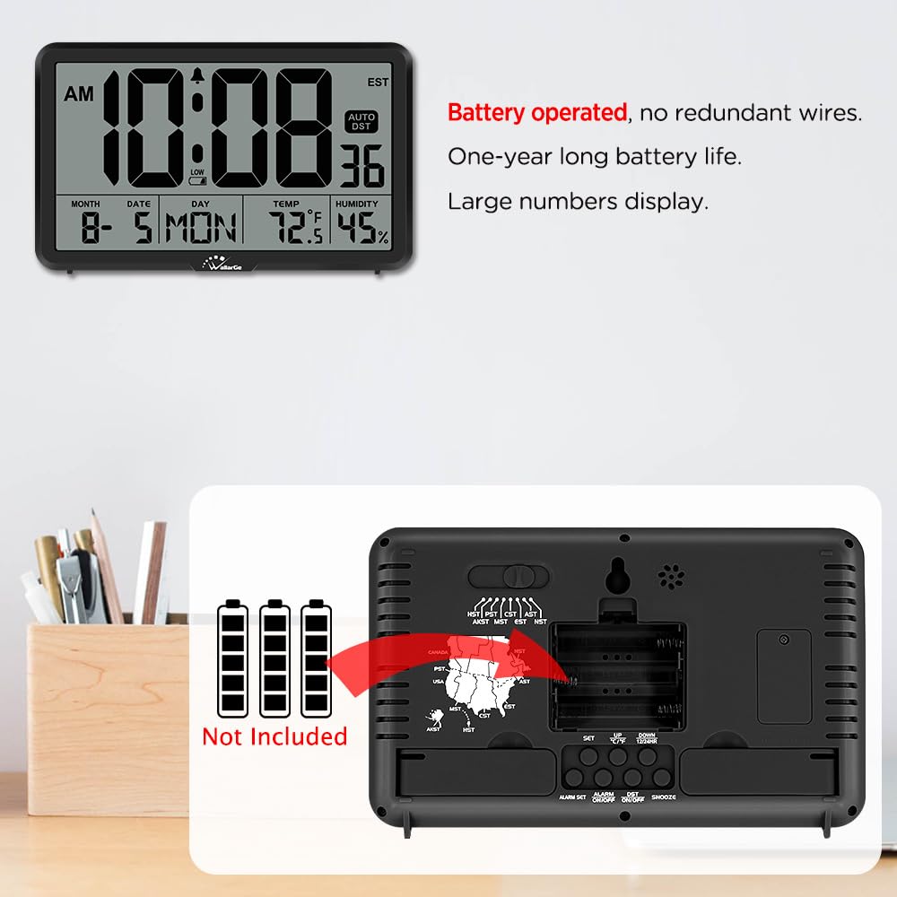 WallarGe clock retains correct time after power outages with memory backup
