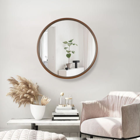 WallBeyond walnut round mirror brings clarity to daily grooming and decor routines.