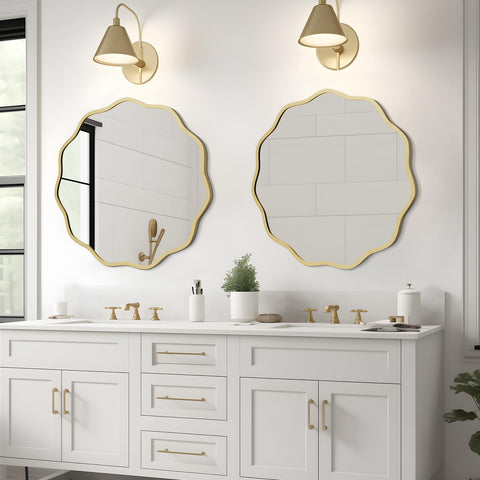 WallBeyond gold round mirror features an edge wave for stylish focal point