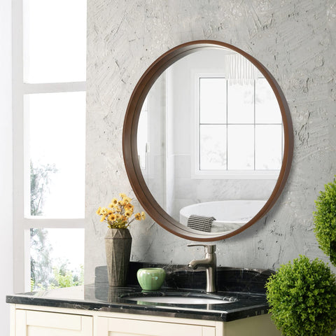 WallBeyond round 28-inch mirror enhances entryways with a stylish focal point.