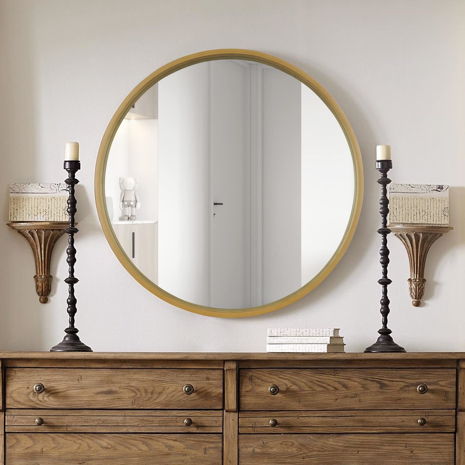 WallBeyond round mirror provides crystal-clear reflection with HD silver lens