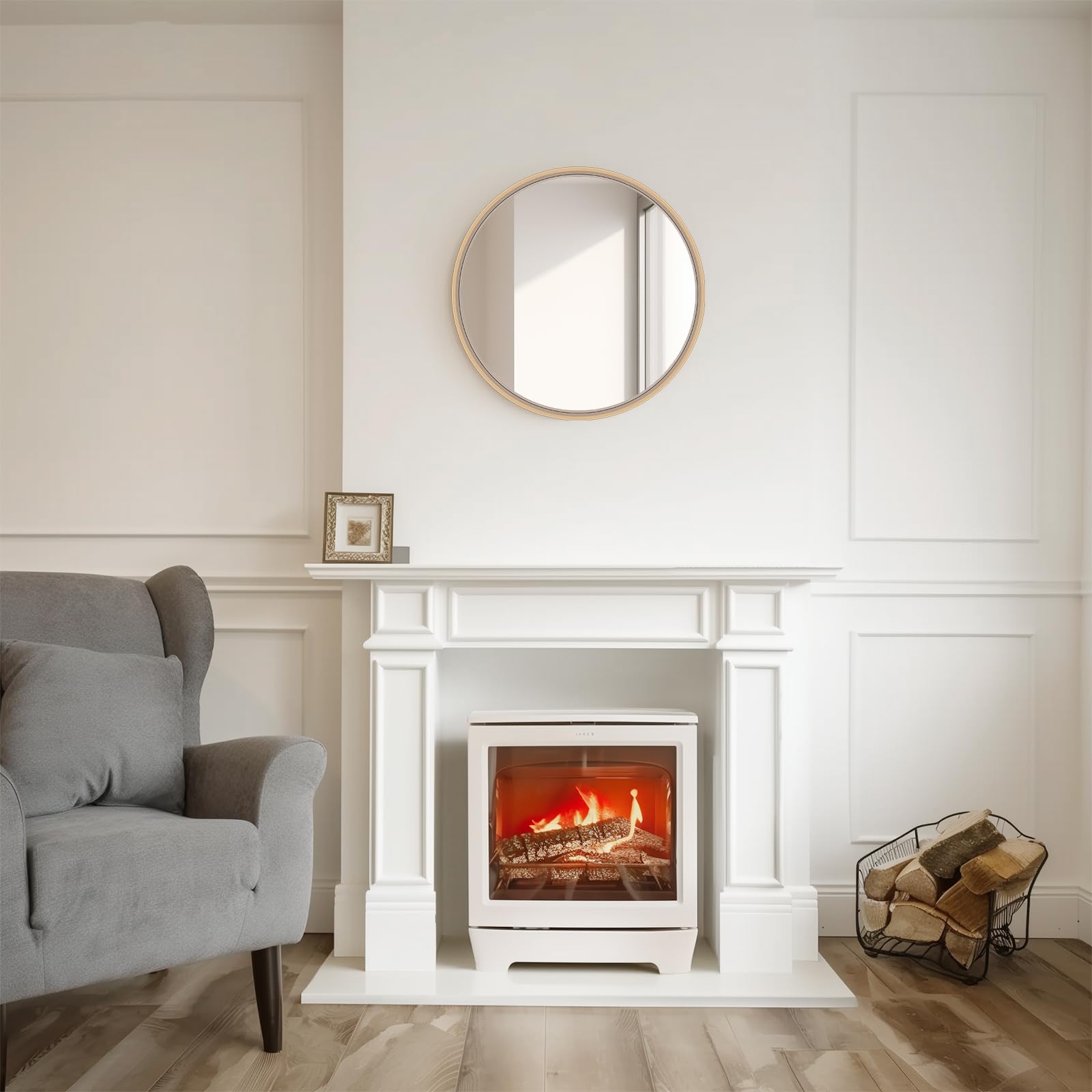 WallBeyond Round Wood Mirror 24-inch close-up of glass surface