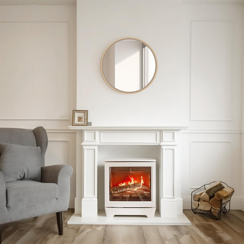 WallBeyond Round Wood Mirror 24-inch close-up of glass surface