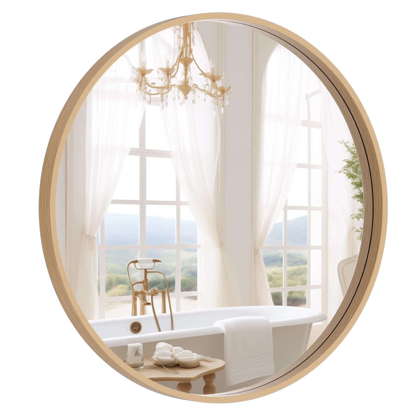 WallBeyond Round Wood Mirror 24-inch front view, showcasing timeless design for any room