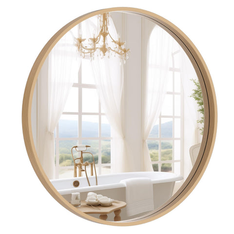 WallBeyond Round Wood Mirror 24-inch front view, showcasing timeless design for any room