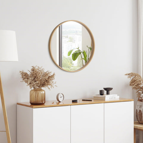 WallBeyond Round Wood Mirror 24-inch living room creates sense of space