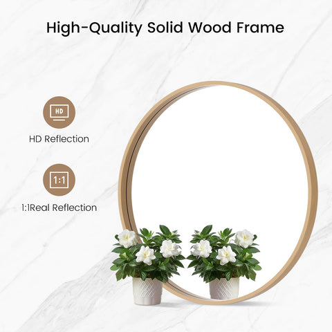 WallBeyond Round Wood Mirror 24-inch reflection with distortion-free viewing