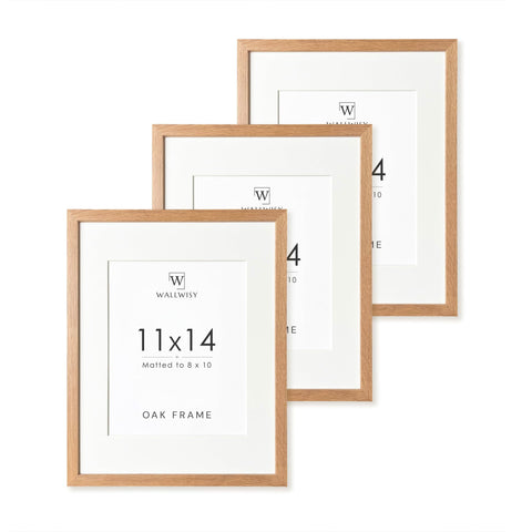 Wallwisy 11x14 oak frame with mat showcasing artwork in a neutral finish.