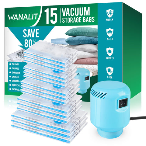 WANALIT vacuum bags and electric pump for compact closet storage