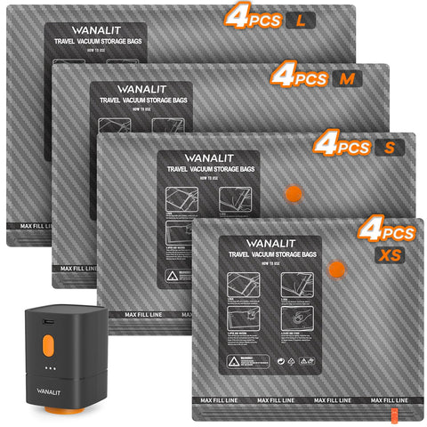 WANALIT vacuum storage bags travel kit helps organized packing and space saving in luggage.
