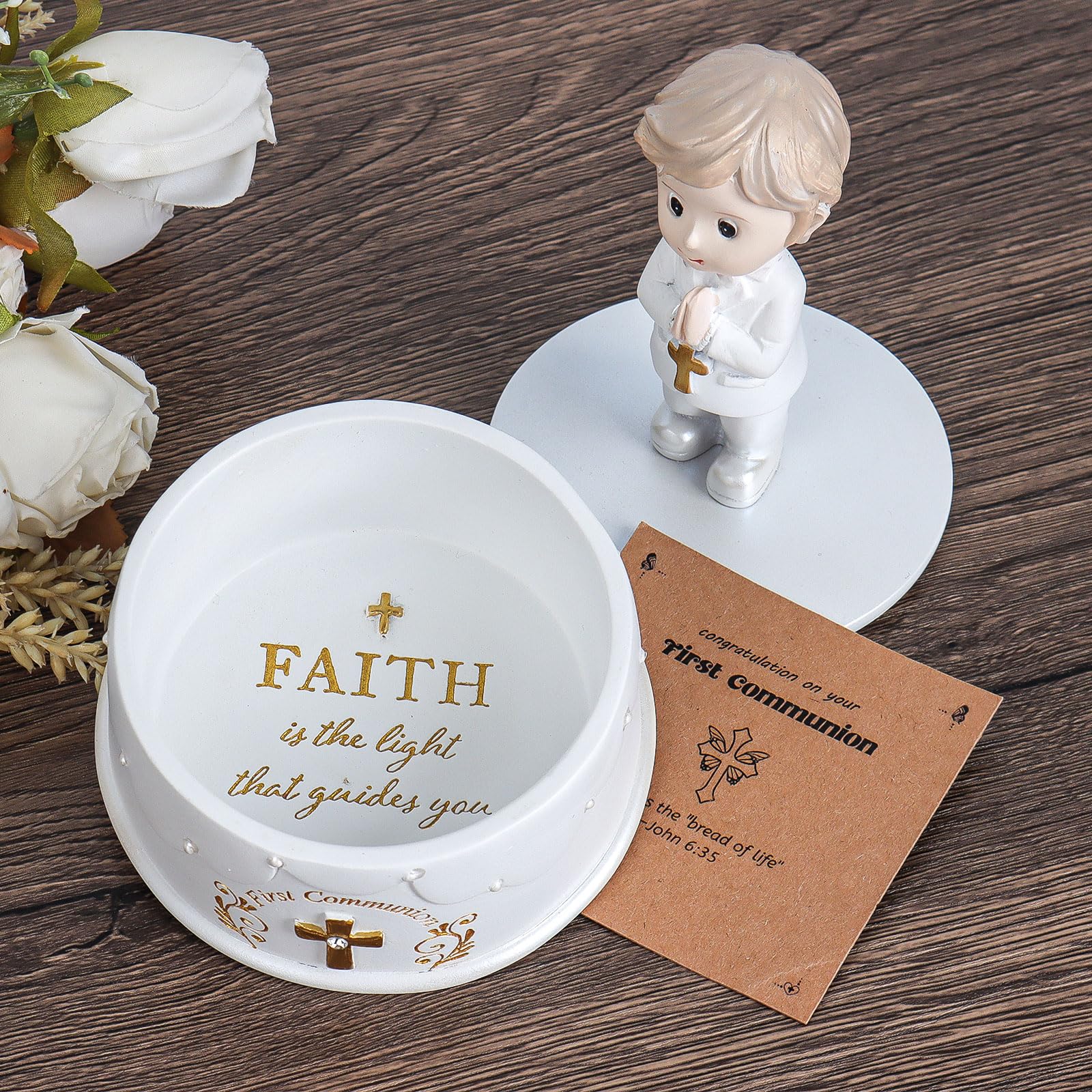 WANCHIY communion keepsake box stores rosaries and small faith treasures.