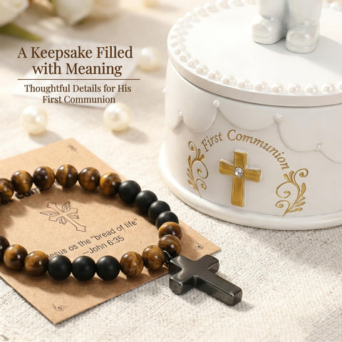 WANCHIY cross bracelet in black, adjustable for a lasting keepsake.