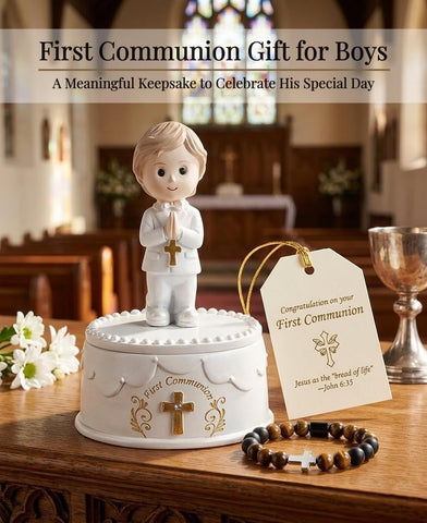 WANCHIY prayer boy figurine in white suit for a calm prayer corner.