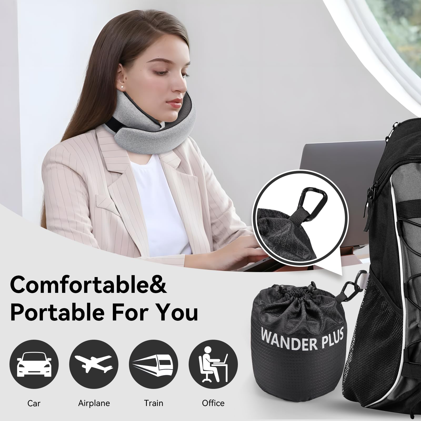 WANDER PLUS ergonomic 360° support keeps your head steady for restful sleep.