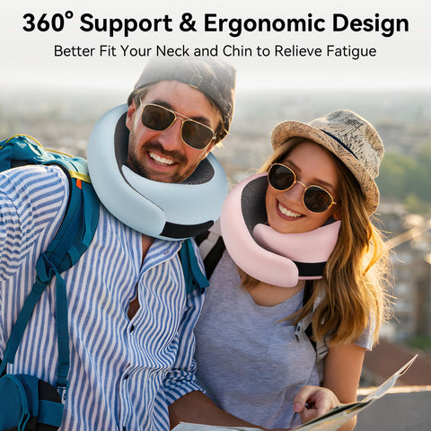 WANDER PLUS travel pillow in use on plane or train for comfortable journeys.