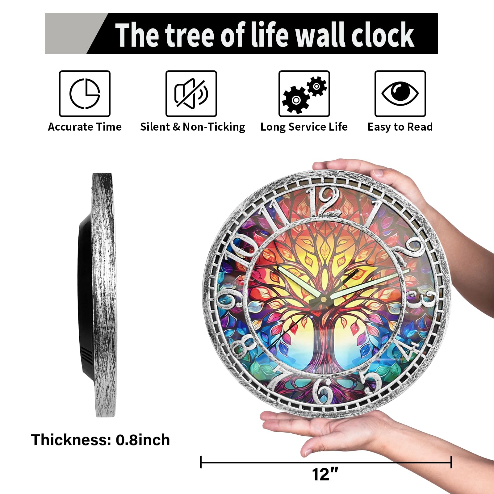 WANGIRO Tree of Life Clock dial closeup highlighting clear numerals for quick time checks
