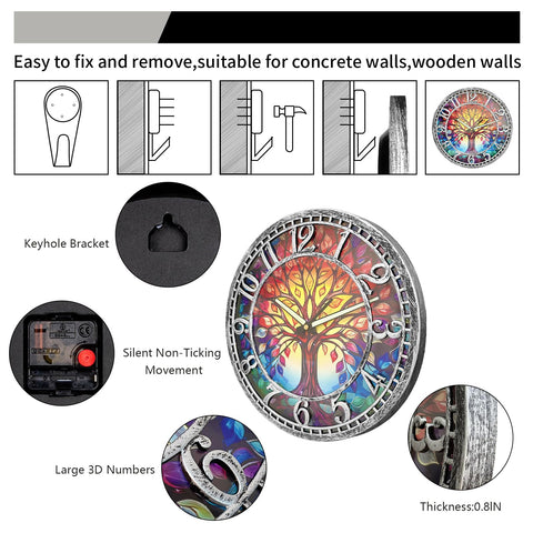 WANGIRO Tree of Life Clock mounted on wall with antique silver finish for elegant decor