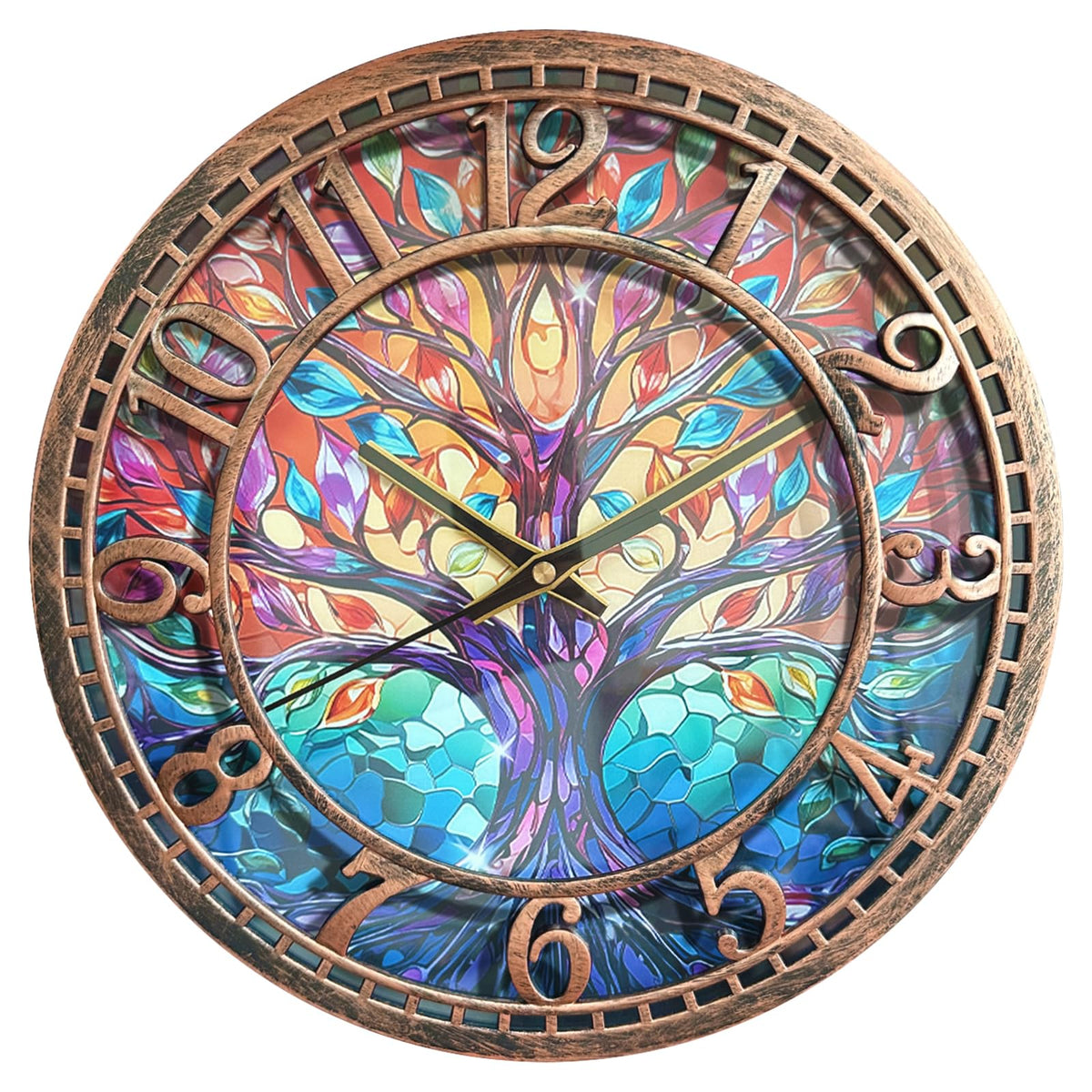 WANGIRO tree-of-life clock front view, 12 inch, easy-to-read display for living spaces.