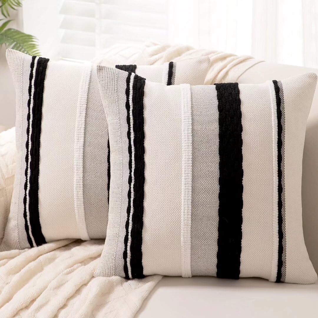 WANLIRD boho pillow cover front striped chenille texture enhances sofa decor