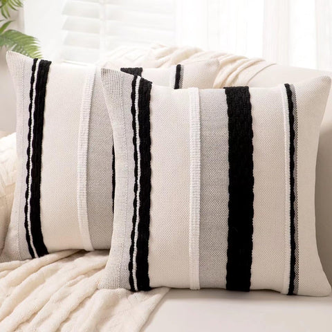 WANLIRD boho pillow cover front striped chenille texture enhances sofa decor