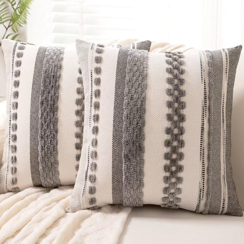 WANLIRD boho pillow cover gray stripe 18x18 adds versatile farmhouse charm