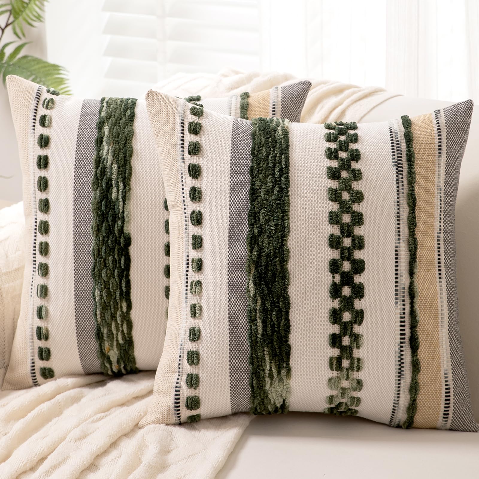 WANLIRD Boho pillow cover front chenille tufted texture for cozy seating