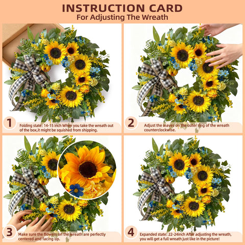 WANNA-CUL 24-inch wreath showcases bright sunflowers and daisies for bold seasonal decor
