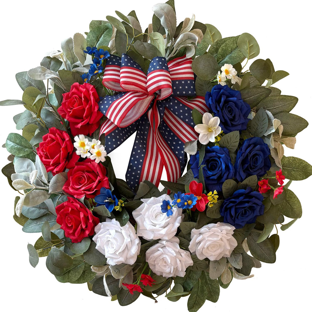 WANNA-CUL patriotic wreath with roses for front door decor and curb appeal.