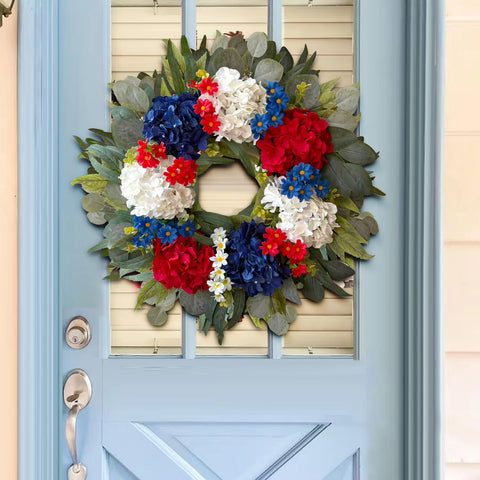 WANNA-CUL 250th year wreath evokes patriotic celebration with durable artificial petals.