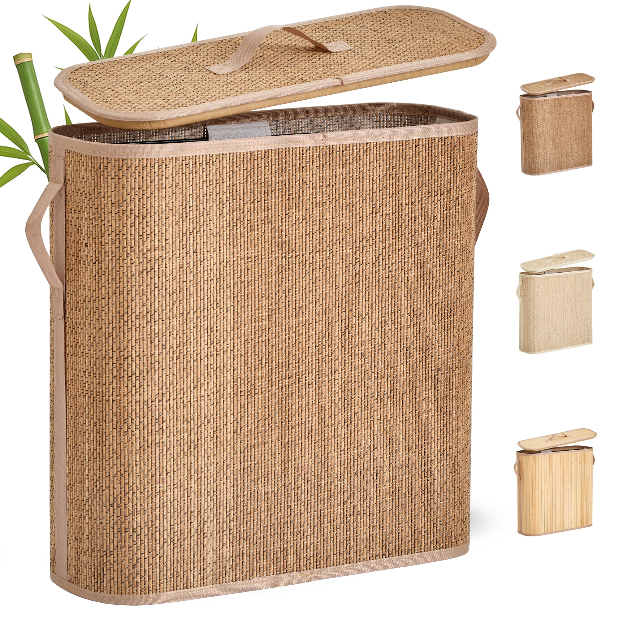 WAOHANAZ bamboo toilet paper basket with lid and handle keeps rolls organized and dry.