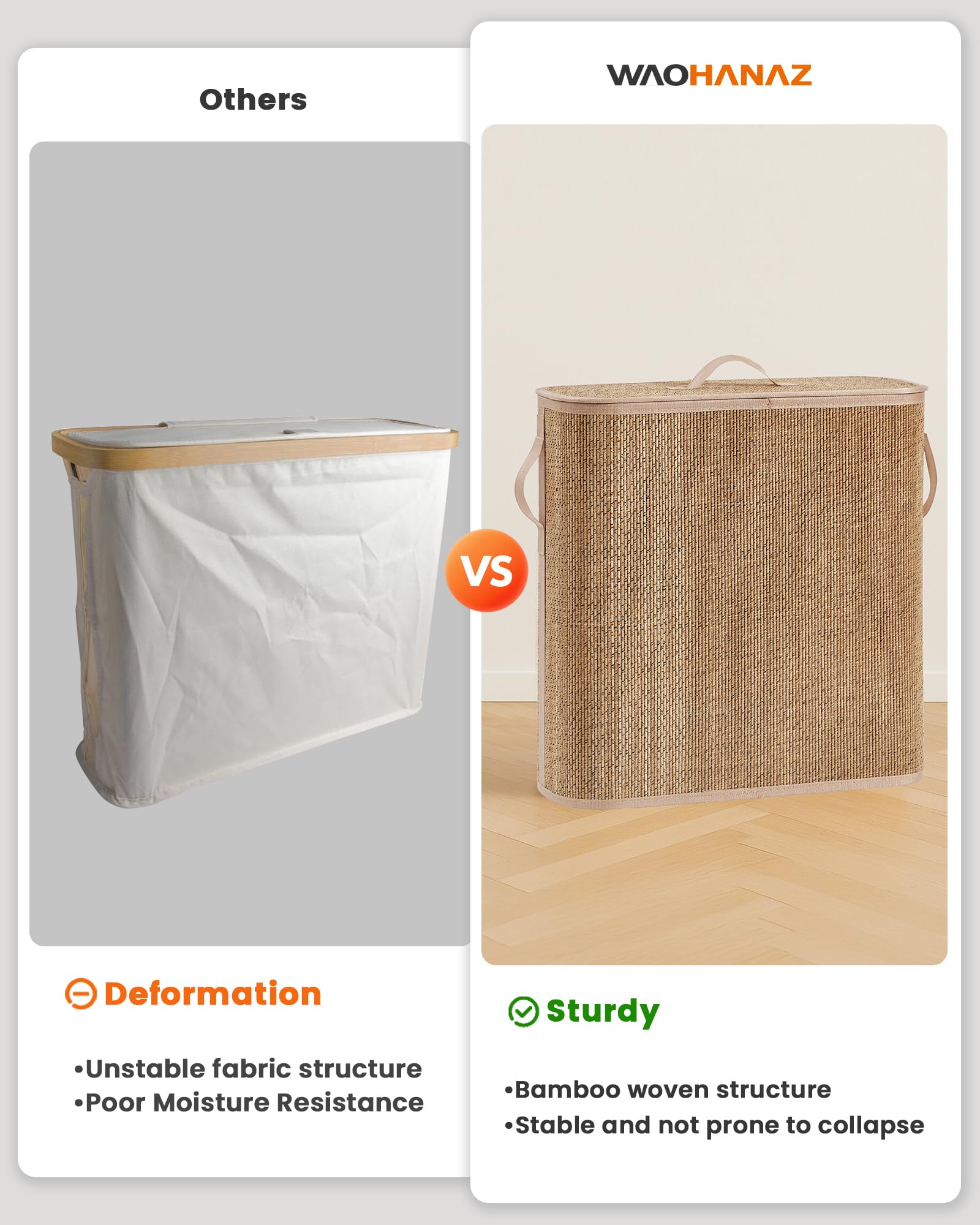 WAOHANAZ natural bamboo complements rustic or modern bathroom decor.