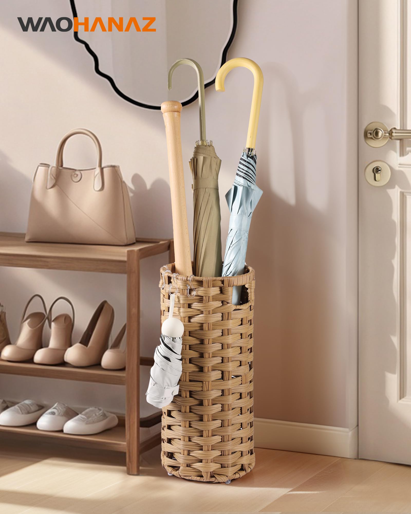 WAOHANAZ umbrella holder with detachable drip tray for easy cleaning.